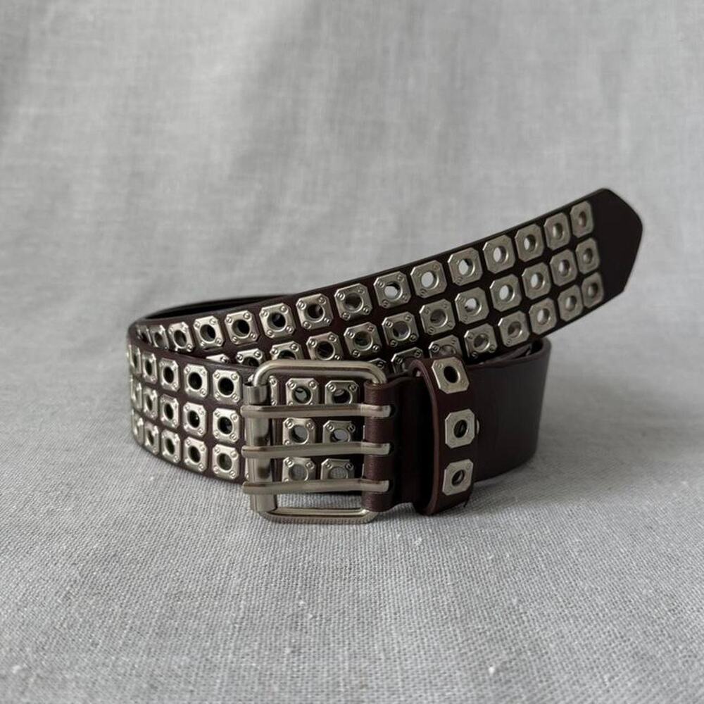 Studded metal brown belt with